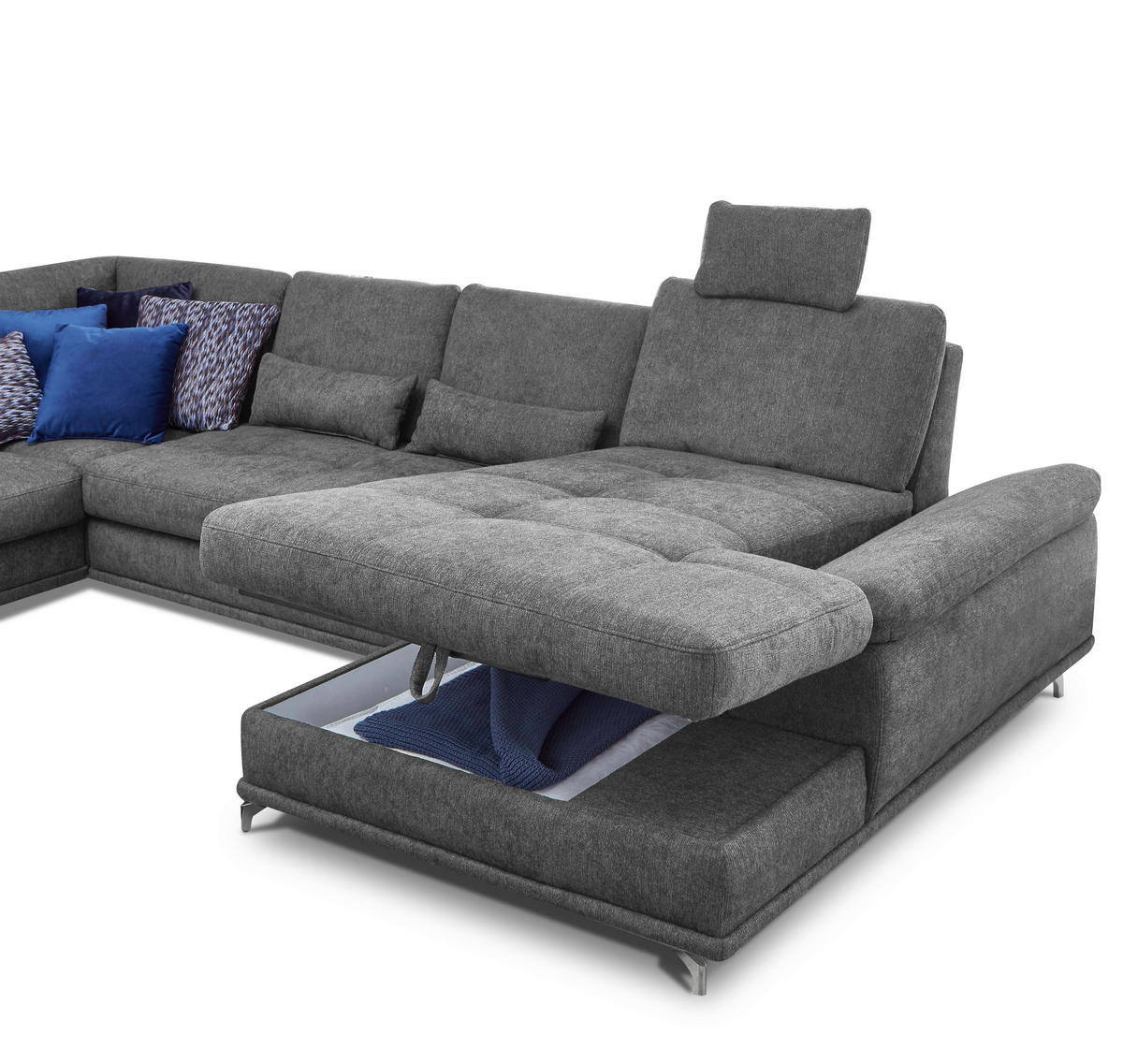 WOHNLANDSCHAFT Grau Flachgewebe  - Silberfarben/Grau, KONVENTIONELL, Textil/Metall (223/363/176cm) - Sit & More