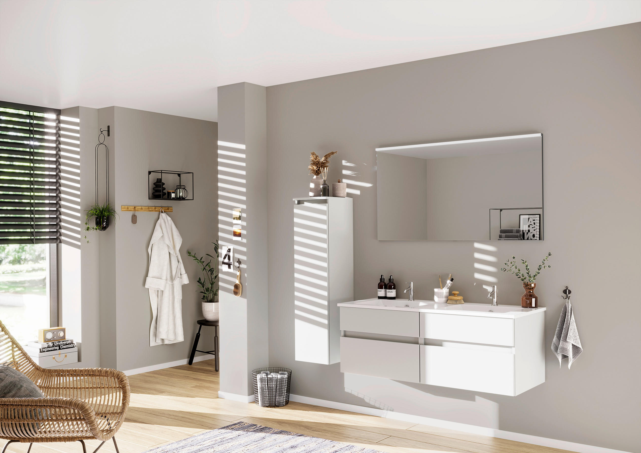 BADEZIMMER  in 180 cm  - Weiß Hochglanz/Weiß, KONVENTIONELL, Keramik/Holzwerkstoff (180cm) - Puris
