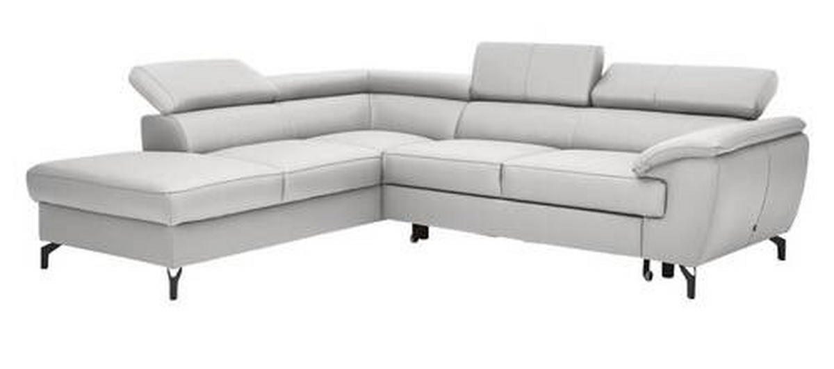 ECKSOFA Hellgrau Kombination Echtleder/Lederlook Lederlook  - Hellgrau/Schwarz, Design, Leder/Textil (220/256cm) - Celina Home