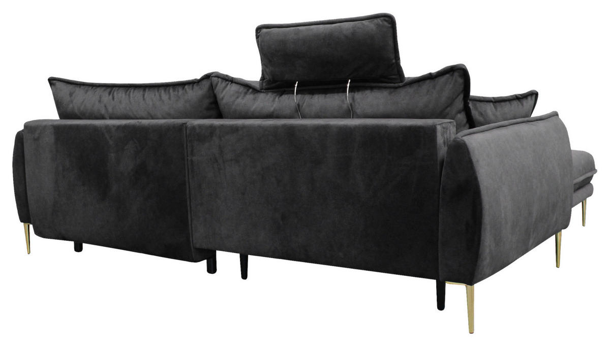 ECKSOFA Anthrazit Velours  - Anthrazit/Goldfarben, Design, Textil/Metall (196/264cm) - MID.YOU
