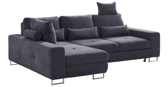 ECKSOFA Schwarz Flachgewebe  - Schwarz, Design, Textil/Metall (188/260cm) - Hom`in