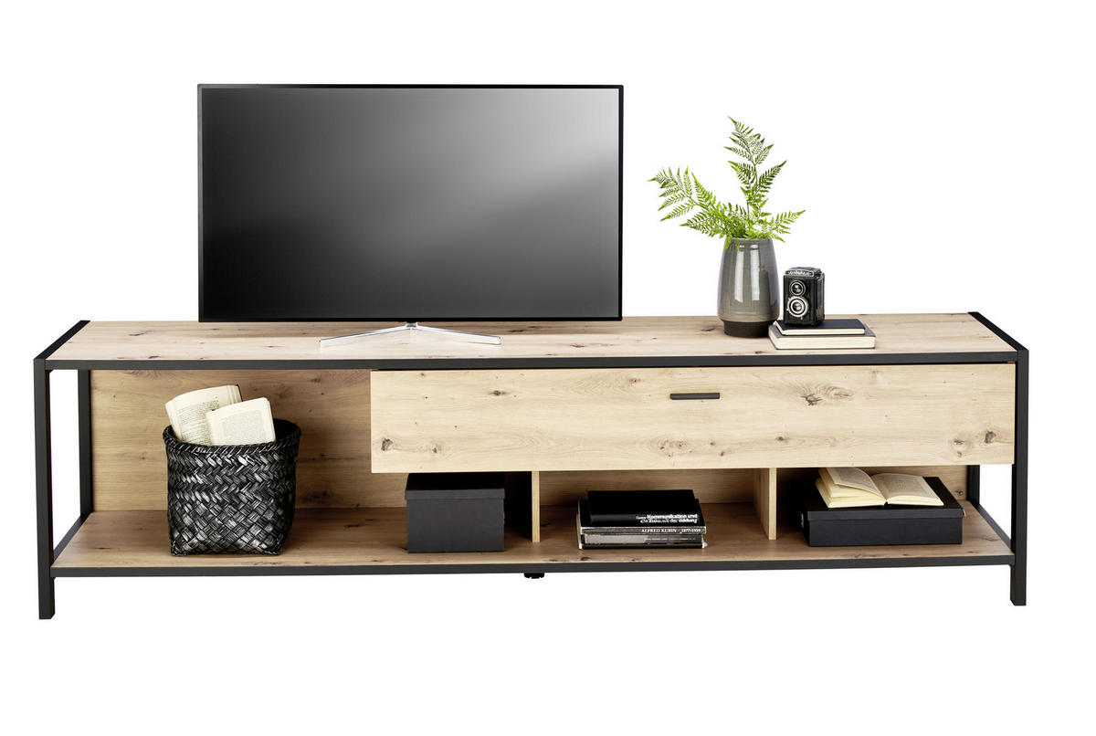 TV-ELEMENT - Eichefarben/Anthrazit, Design, Holzwerkstoff/Metall (215/57/46cm) - Carryhome