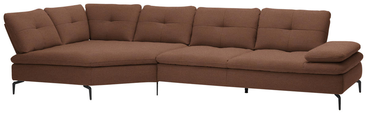 ECKSOFA in Flachgewebe Braun  - Schwarz/Braun, Design, Textil/Metall (157/344cm) - Chilliano