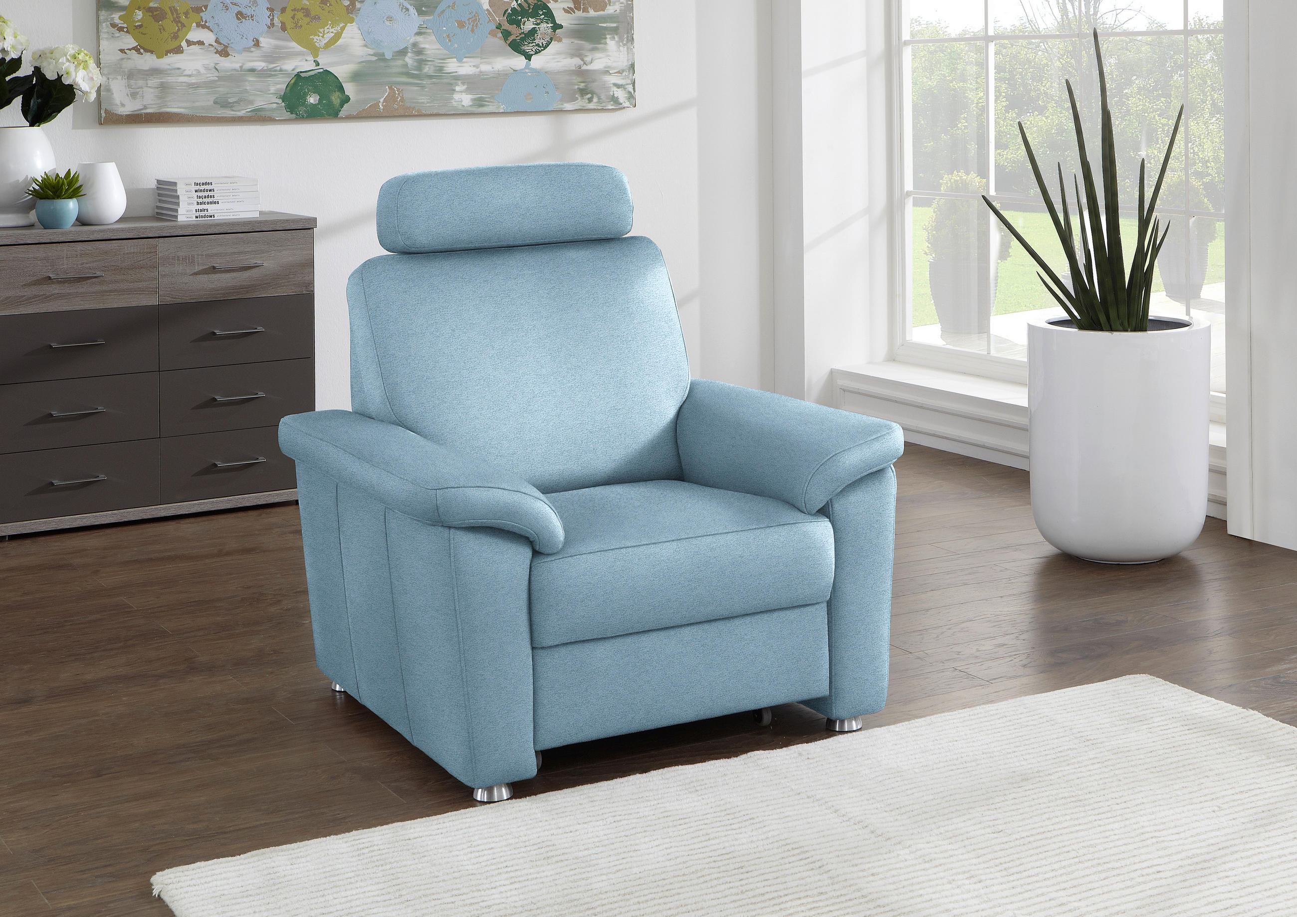 FERNSEHSESSEL in Webstoff Hellblau  - Silberfarben/Hellblau, Konventionell, Textil/Metall (102/91/91-159cm) - Beldomo System