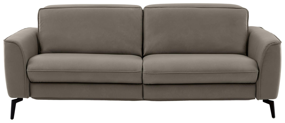 3-SITZER-SOFA in Echtleder Grau  - Schwarz/Grau, Natur, Leder/Metall (222/81/110cm) - Valdera
