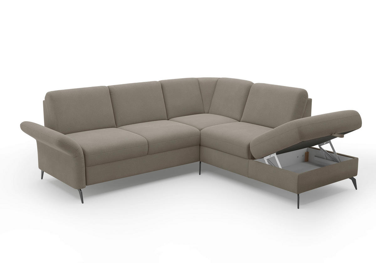 ECKSOFA ROCHELLE E Schlammfarben Flachgewebe  - Schlammfarben/Schwarz, KONVENTIONELL, Textil/Metall (240/216cm) - Sit & More