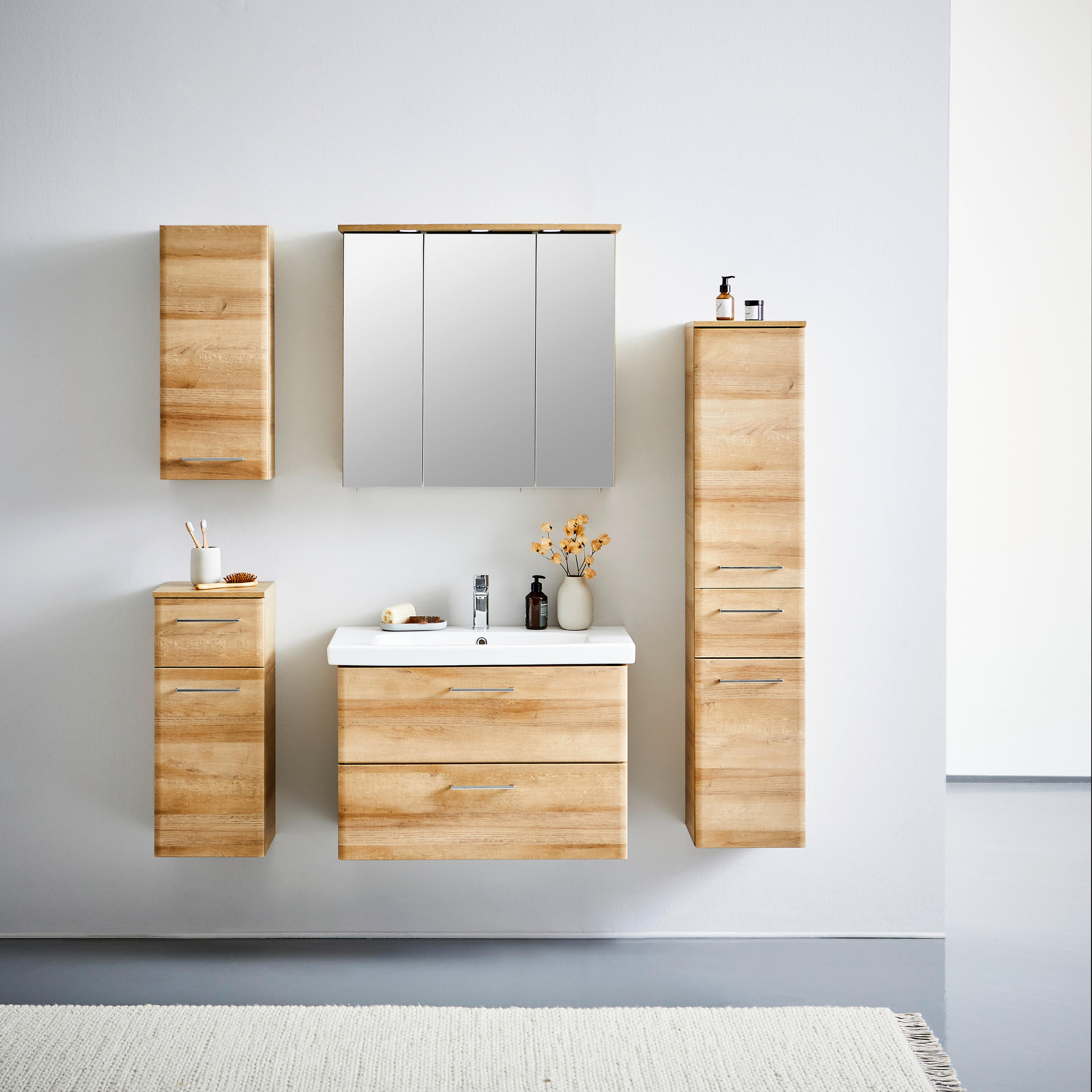 WASCHTISCHKOMBI 82 cm  - Chromfarben/Eichefarben, KONVENTIONELL, Keramik/Holzwerkstoff (82cm) - Xora