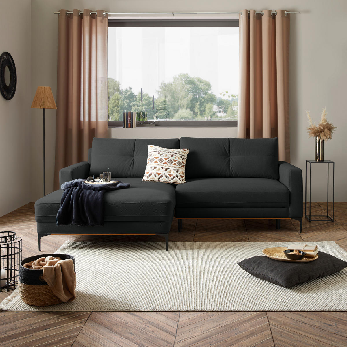 ECKSOFA Anthrazit  - Anthrazit/Schwarz, MODERN, Textil/Metall (162/238cm) - Ondega