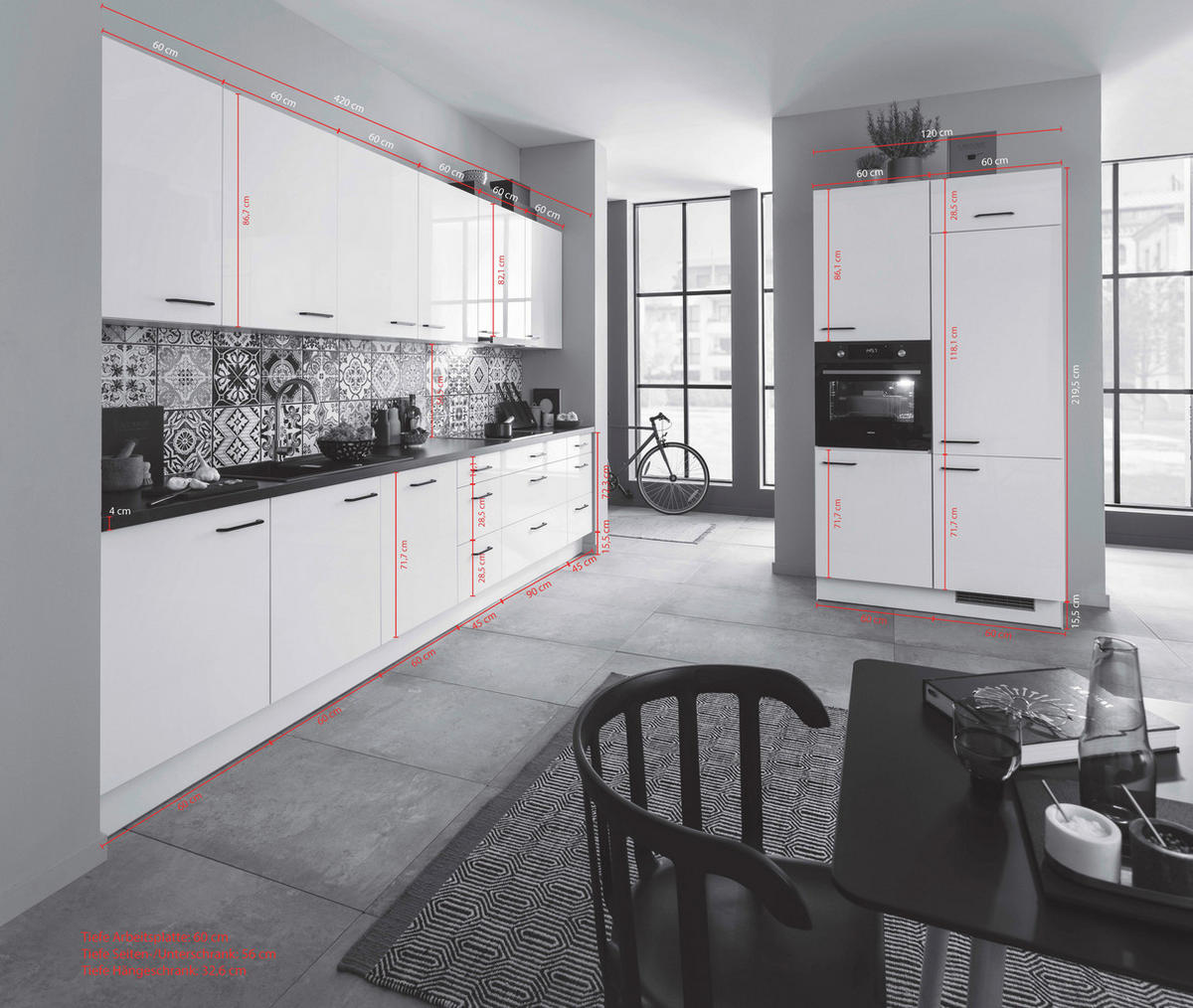 KÜCHENLEERBLOCK  360/120 cm  in Schwarz, Weiß Hochglanz  - Weiß Hochglanz/Schwarz, Basics, Holzwerkstoff/Metall (360/120cm) - Impuls