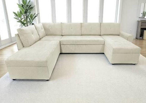 WOHNLANDSCHAFT in Cord Beige  - Beige/Schwarz, Design, Kunststoff/Textil (212/297/155cm) - MID.YOU