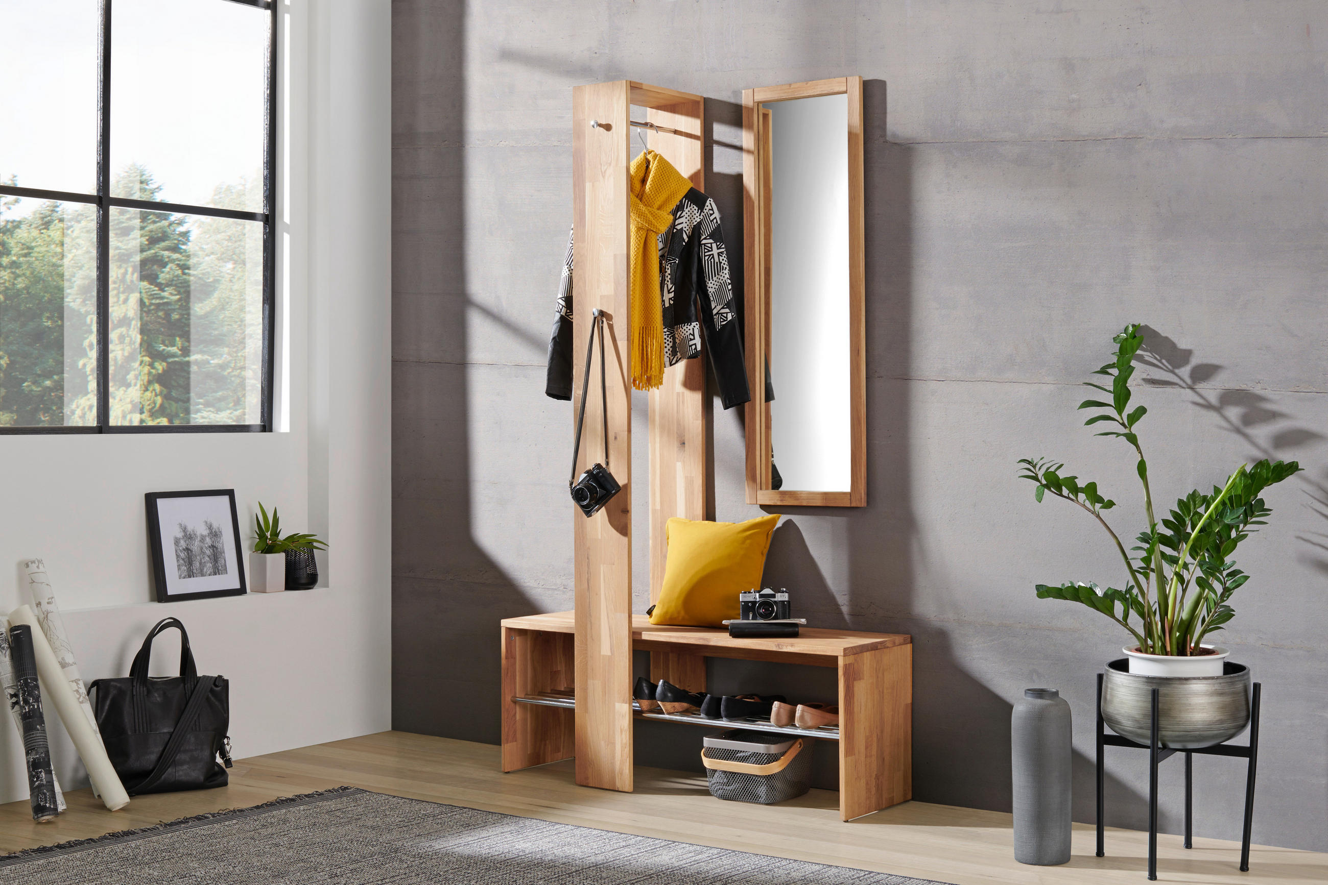 GARDEROBE 3-teilig  in  - Natur, Glas/Holz (120/200/39cm) - Linea Natura