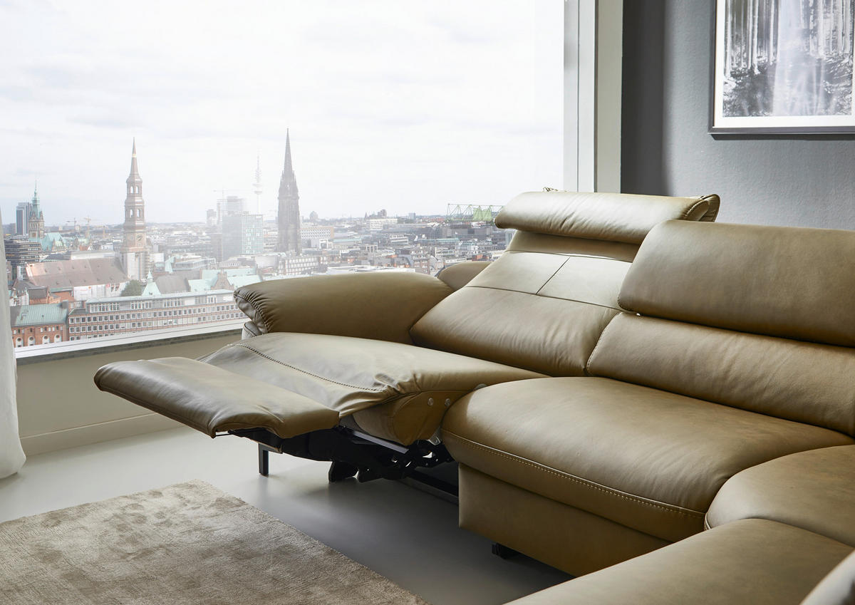 ECKSOFA in Echtleder Schlammfarben  - Schlammfarben/Schwarz, Design, Leder/Metall (280/246cm) - Hukla