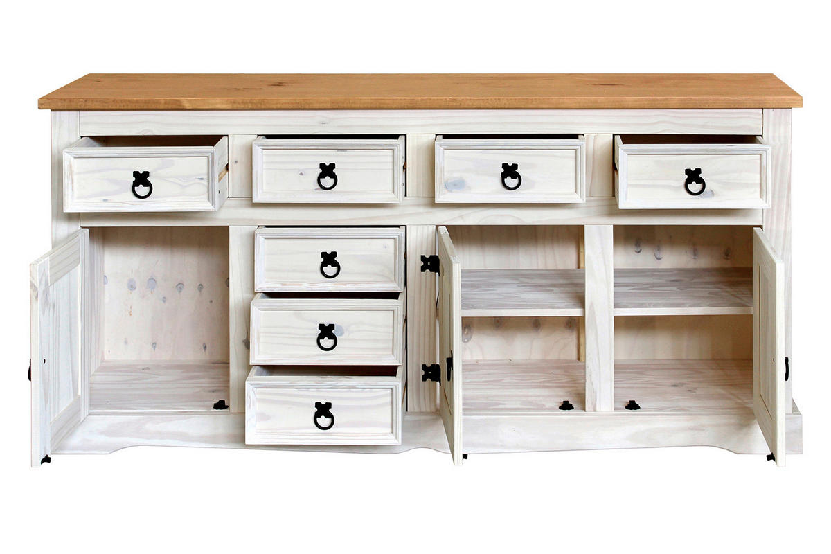 SIDEBOARD 174/84/44 cm  - Schwarz/Weiß, Natur, Holz (174/84/44cm) - Livetastic