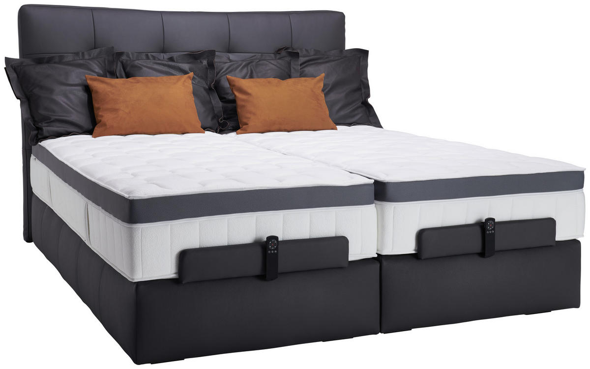 BOXSPRINGBETT 180/200 cm  in Anthrazit  - Anthrazit/Schwarz, Design, Leder/Holz (180/200cm) - Novel