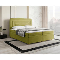 BOXBETT 180/200 cm,  in Olivgrün, gepolstertes Kopfteil, Bettkasten, Topper, H2 + H3 = mittel + fest  - Braun/Olivgrün, MODERN, Holz/Kunststoff (180/200cm) - Livetastic