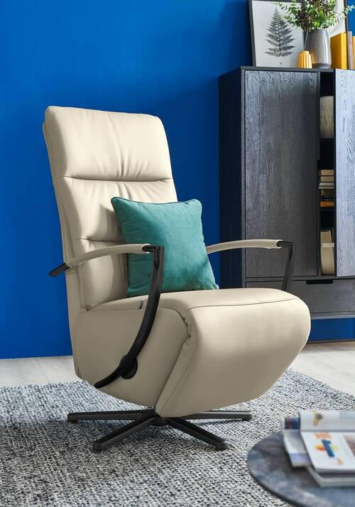 RELAXSESSEL in Leder Creme  - Creme/Schwarz, Design, Leder/Metall (64/112/80cm) - Cantus
