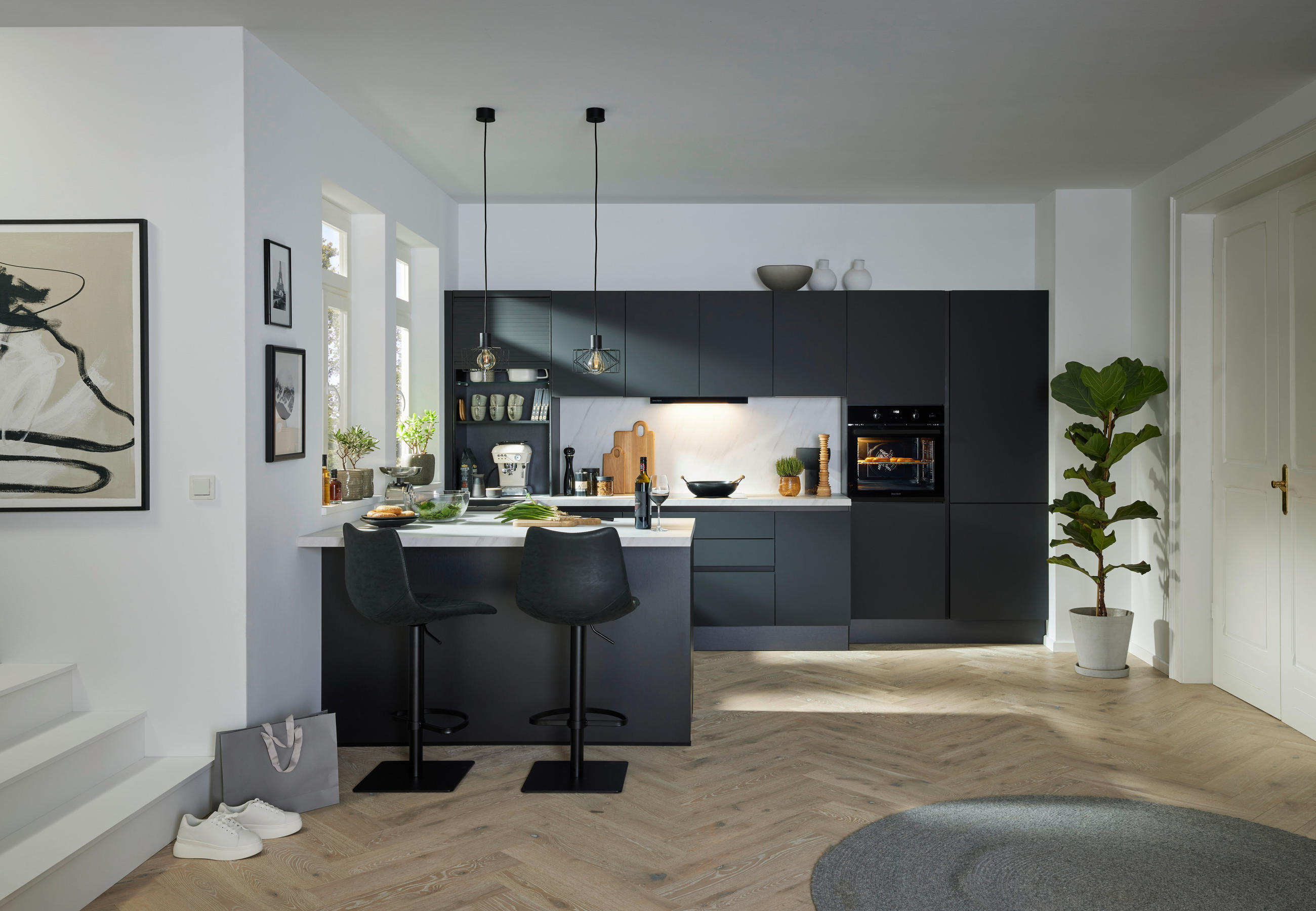 EINBAUKÜCHE MATIRA  - Schwarz/Grau, Design, Holzwerkstoff - Novel