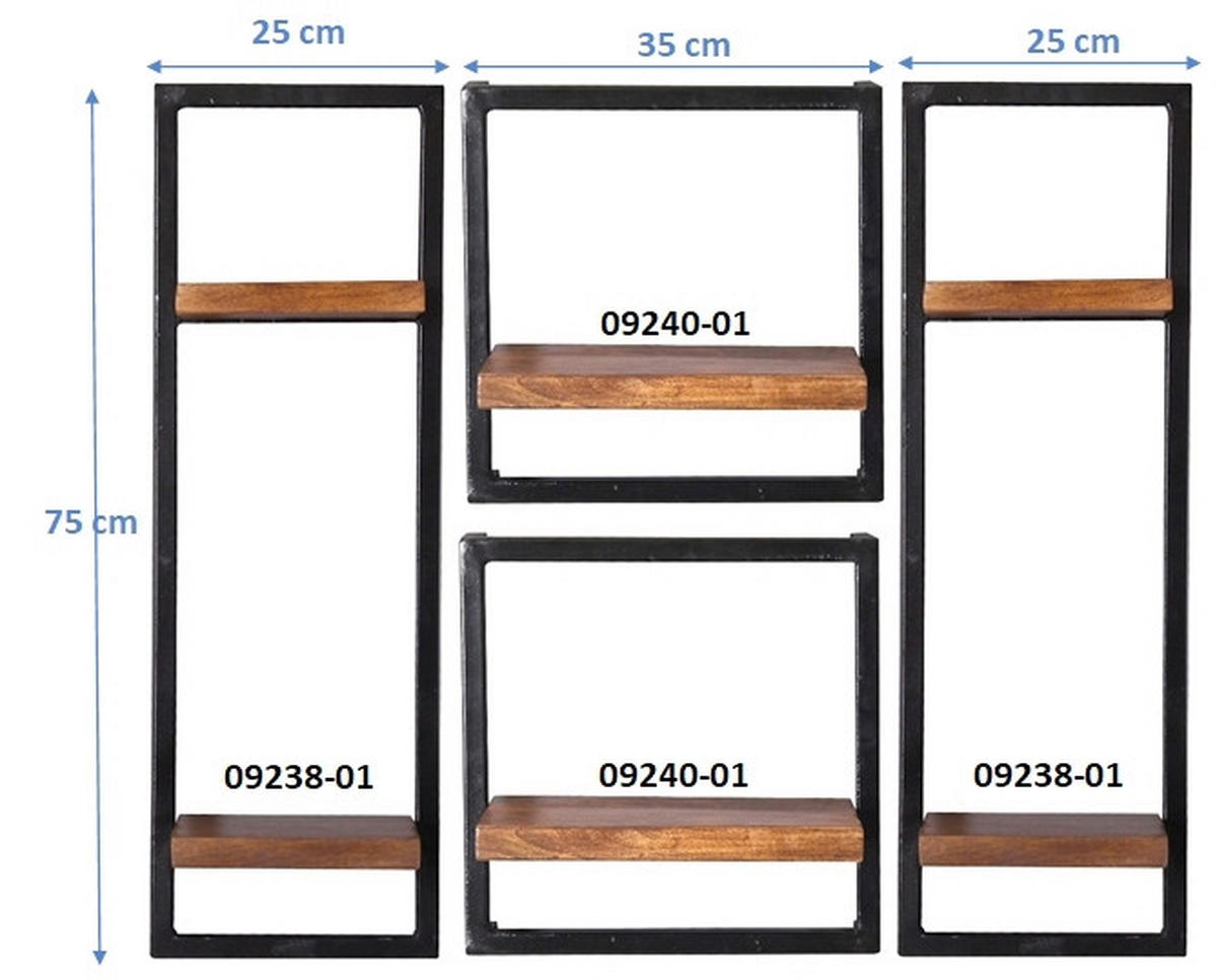 WANDREGALSET 95/75/25 cm  - Schwarz/Naturfarben, Design, Holz/Metall (95/75/25cm) - MID.YOU