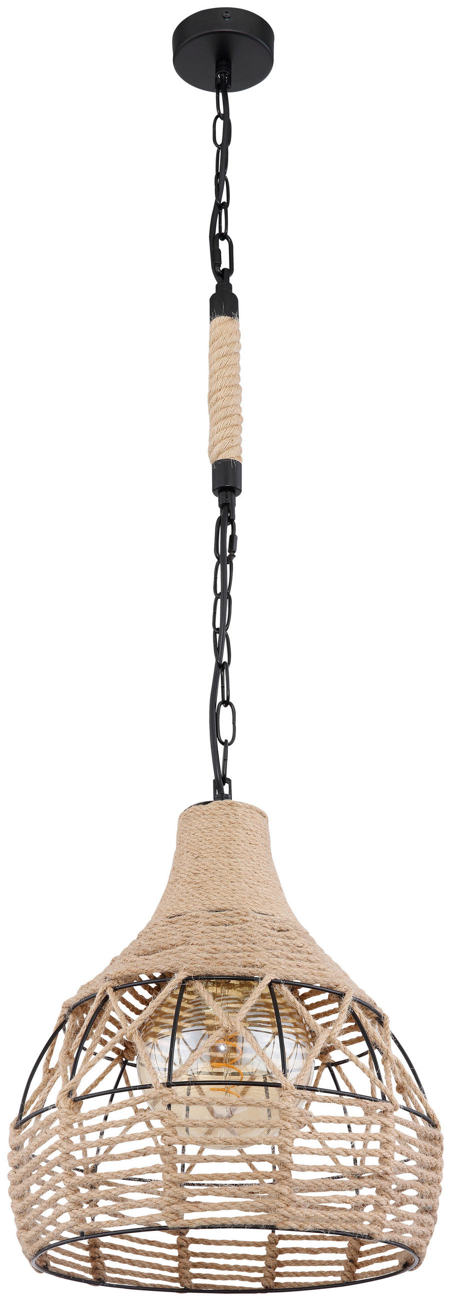 HÄNGELEUCHTE 30/135 cm    - Schwarz/Braun, Basics, Naturmaterialien/Metall (30/135cm) - Globo