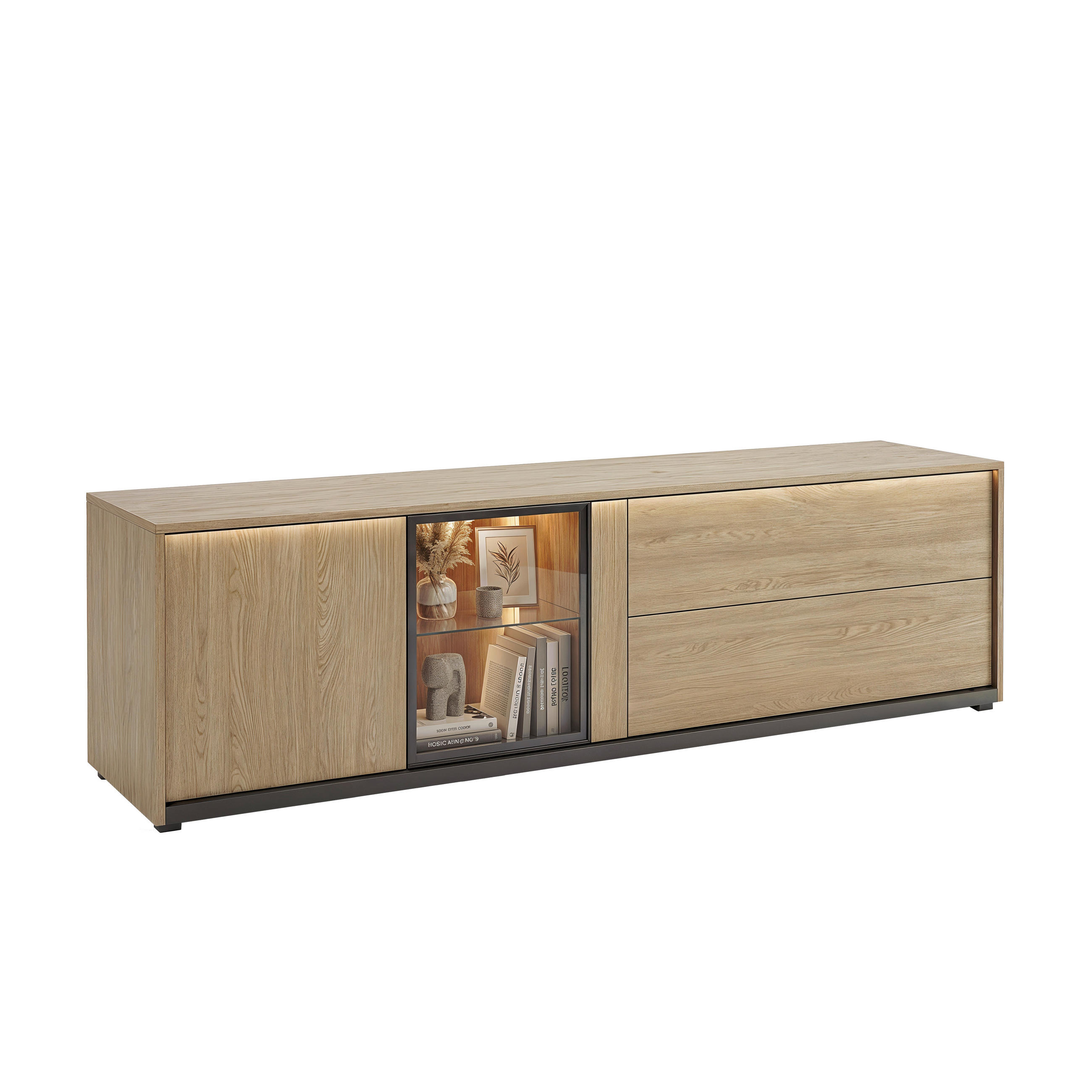 TV-BÄNK FRAME 195/57/40 cm 2 låda(or) möbler i samma serie finns att köpa till, stående  - svart/ekfärgad, Modern, trämaterial/glas (195/57/40cm) - Stylife