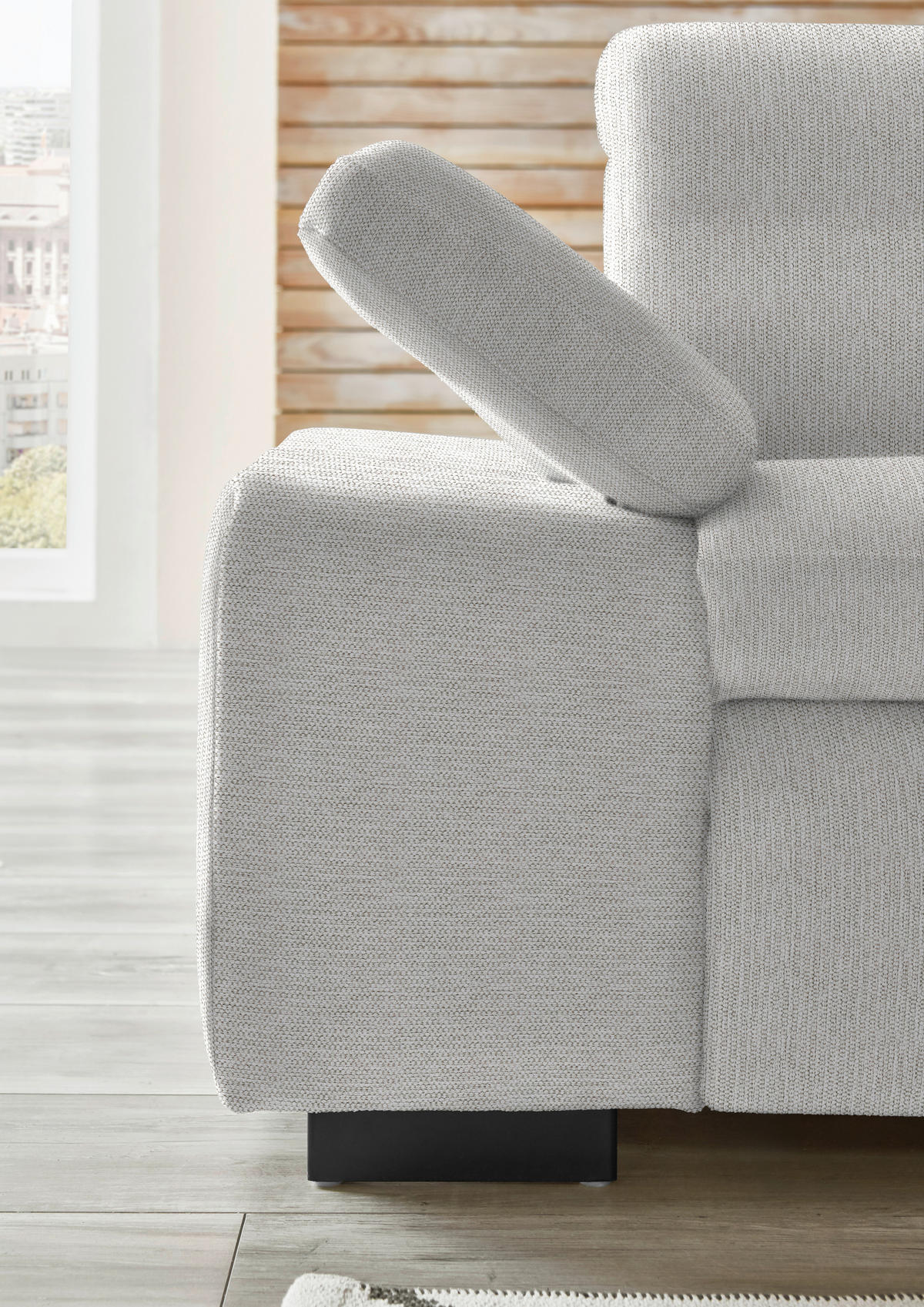 ECKSOFA in Flachgewebe Sandfarben  297/174 cm  - Sandfarben/Schwarz, Design, Textil/Metall (297/174cm) - Beldomo Style