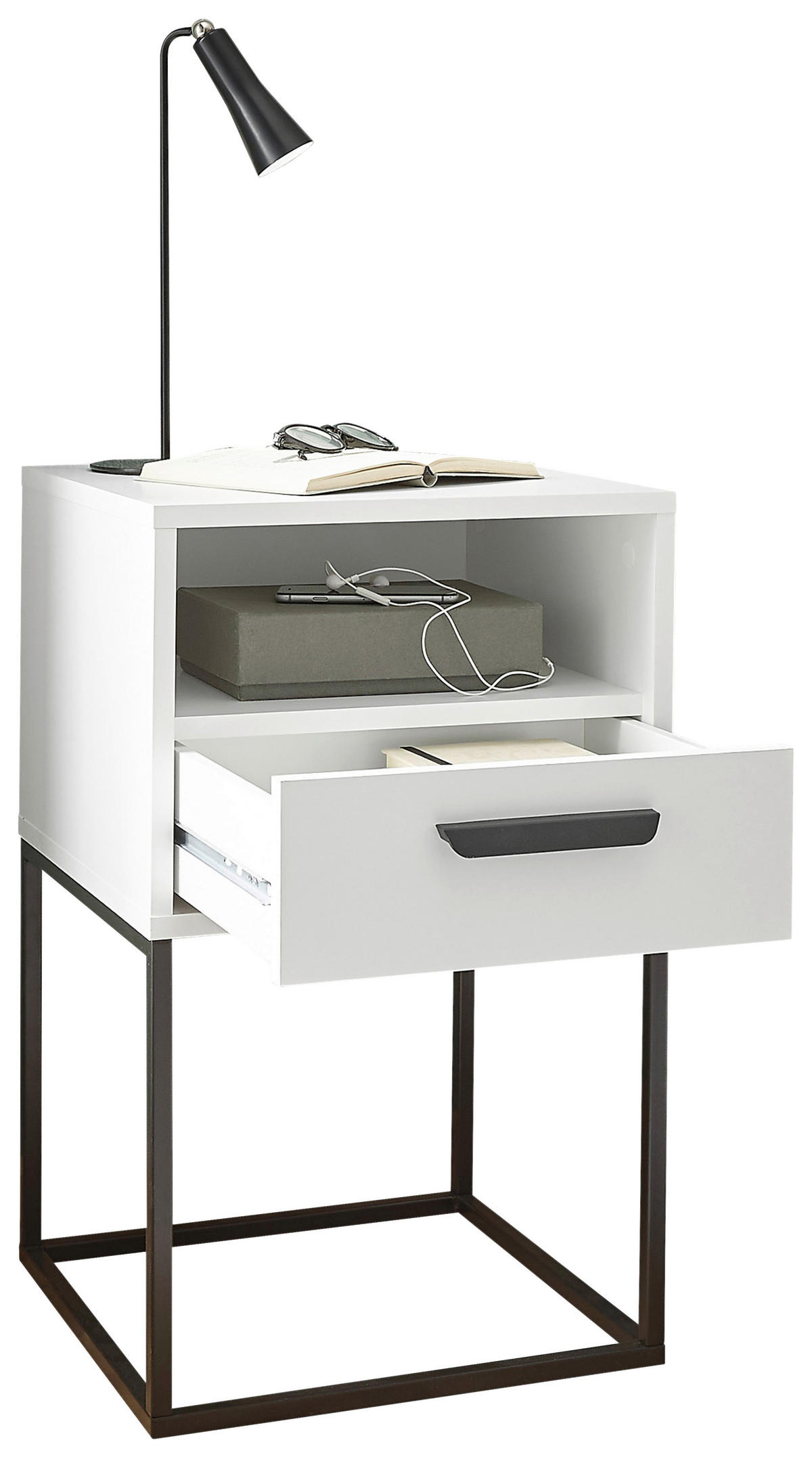 NACHTKÄSTCHEN 40/65/39 cm  in Weiß  - Schwarz/Weiß, Design, Holzwerkstoff/Kunststoff (40/65/39cm) - Carryhome