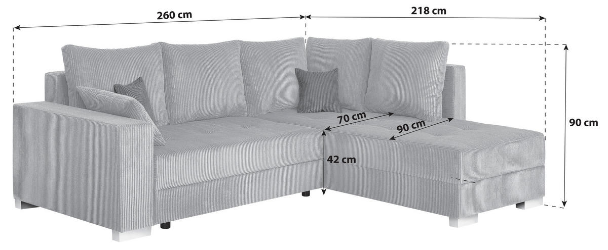 Colțar, textil, material pe bază de lemn, taupe - gri închis/culoare crom, Design, plastic/textil (260/218cm) - P & B
