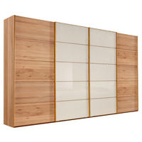 SCHWEBETÜRENSCHRANK 400/217/67 cm 4-türig Weiß, Eichefarben  - Eichefarben/Weiß, Design, Glas/Holz (400/217/67cm) - Linea Natura