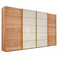 SCHWEBETÜRENSCHRANK 400/217/67 cm 4-türig Weiß, Eichefarben  - Eichefarben/Weiß, Design, Glas/Holz (400/217/67cm) - Linea Natura