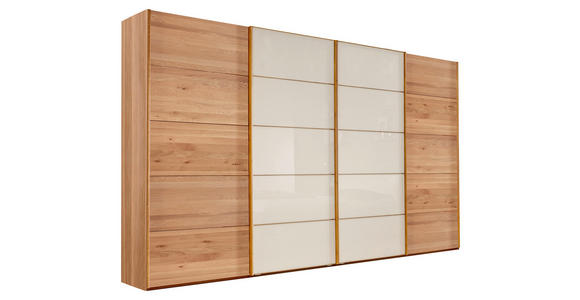 SCHWEBETÜRENSCHRANK 400/217/67 cm 4-türig Weiß, Eichefarben  - Eichefarben/Weiß, Design, Glas/Holz (400/217/67cm) - Linea Natura