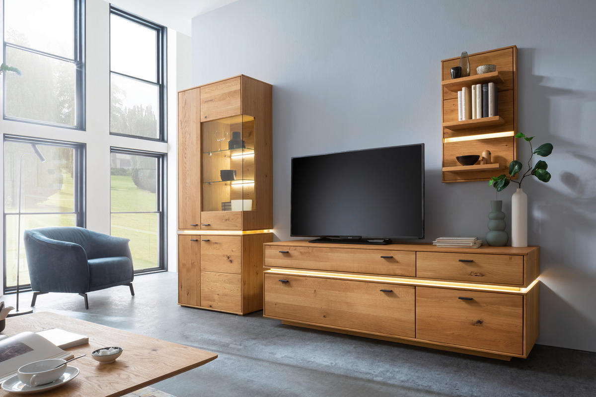WOHNWAND  in Wildeiche 276/202/51 cm  - Wildeiche/Anthrazit, Natur, Glas/Holz (276/202/51cm) - MID.YOU