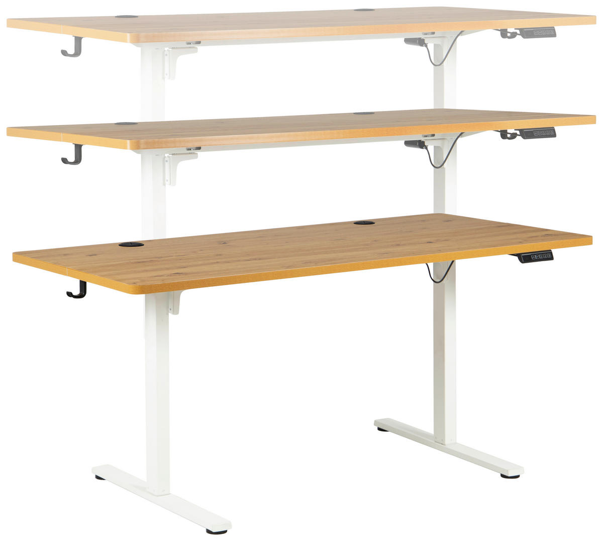 SCHREIBTISCH 160/80/72/118 cm Weiss, Eichefarben höhenverstellbar elektrisch höhenverstellbar  - Weiss/Eichefarben, Modern, Holzwerkstoff/Metall (160/80/72/118cm) - Livetastic