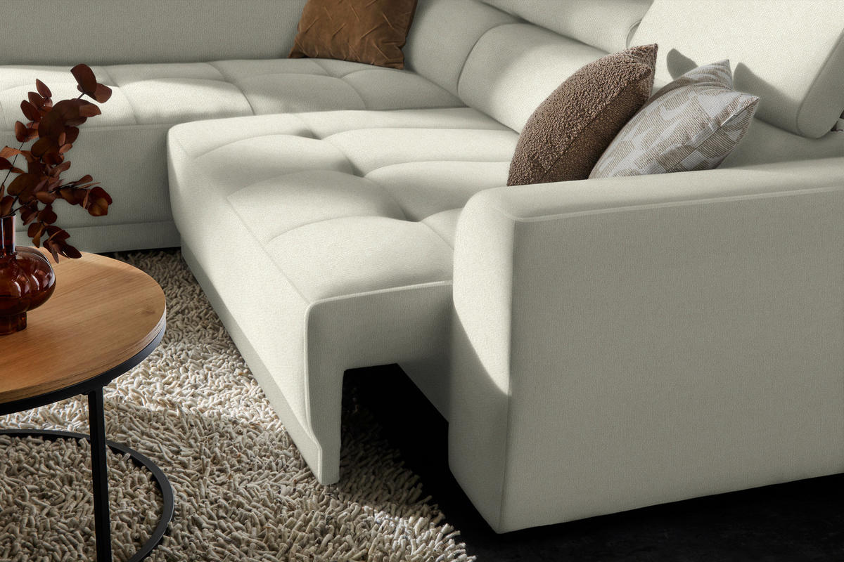 ECKSOFA in Struktur Creme  - Creme/Schwarz, Design, Kunststoff/Textil (205/284cm) - MID.YOU