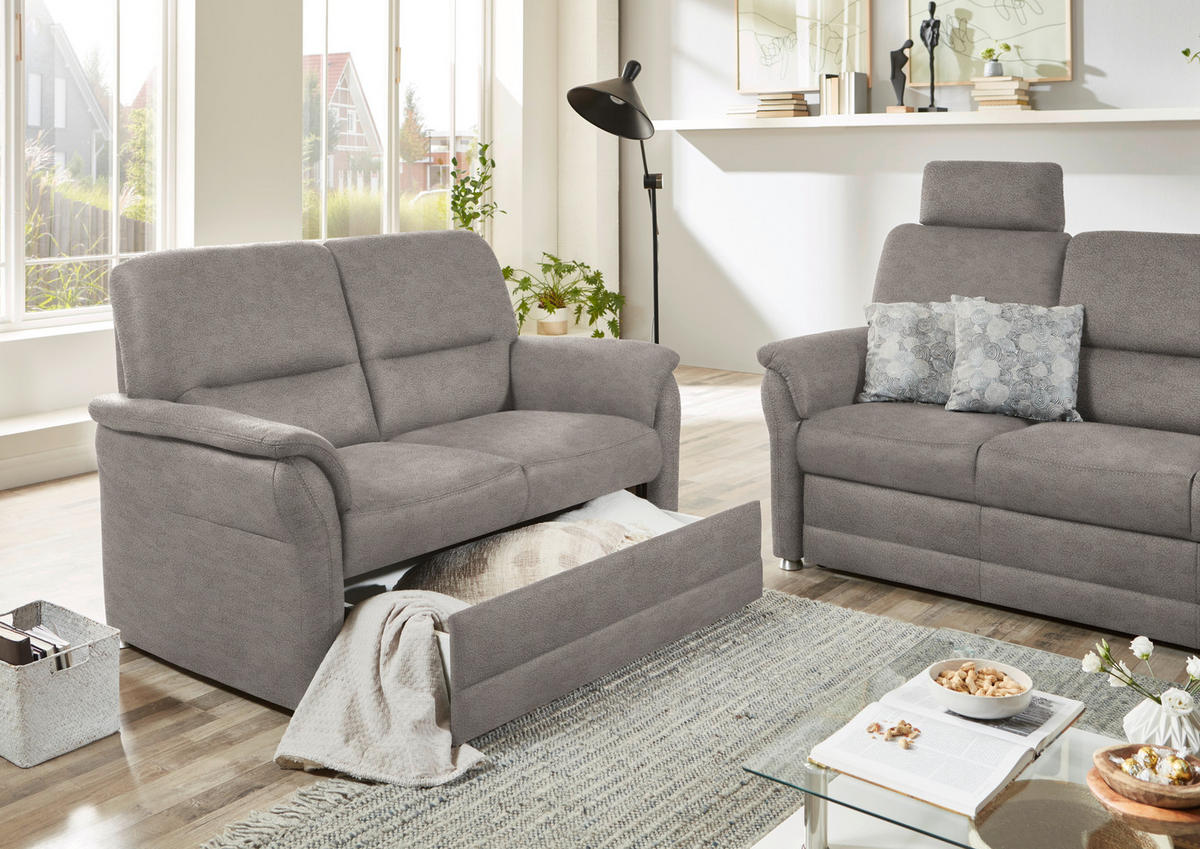 SITZGARNITUR Mikrofaser Hellgrau  - Hellgrau/Alufarben, KONVENTIONELL, Textil/Metall (192/96/89cm) - Beldomo Comfort
