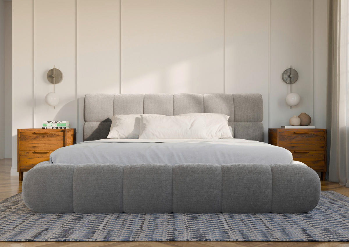 POLSTERBETT 180/200 cm,  in Taupe, Lattenrost, Bettkasten,  - Taupe/Schwarz, Design, Holz/Textil (180/200cm) - Chameo