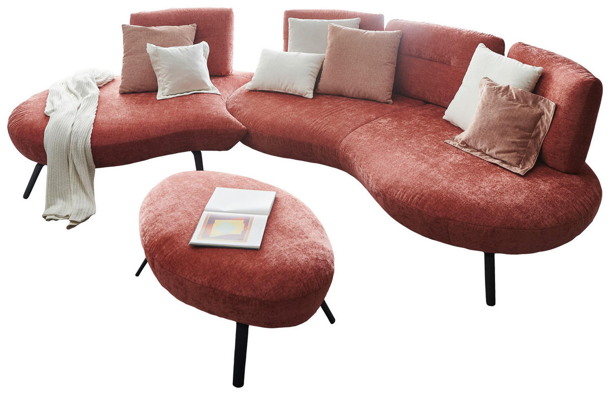 BIGSOFA Flachgewebe Rot  - Rot/Schwarz, Design, Textil/Metall (456/93/138cm) - Moderano