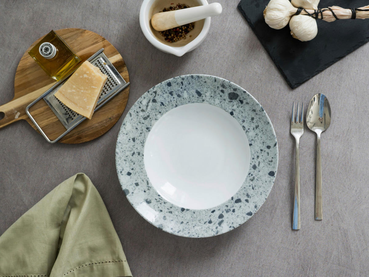 PASTATELLER Grau, Weiß Stone Collection Florenz 4-teilig  - Weiß/Grau, Basics, Keramik - Creatable