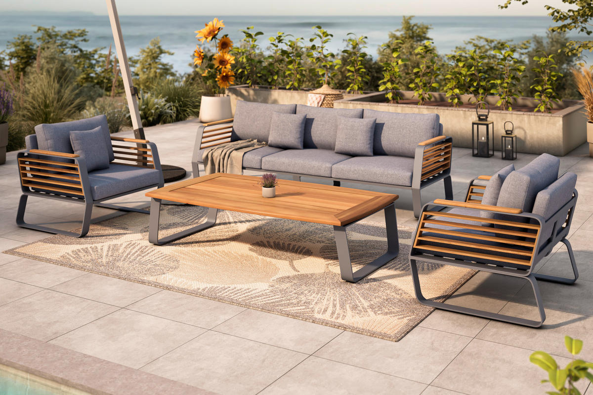 LOUNGEGARNITUR Teakholz Aluminium  - Dunkelgrau, MODERN, Holz/Metall - Ambia Garden