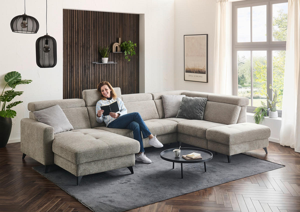 WOHNLANDSCHAFT Beldomo System Graubraun Flachgewebe  - Graubraun/Schwarz, KONVENTIONELL, Textil/Metall (174/333/215cm) - Beldomo System