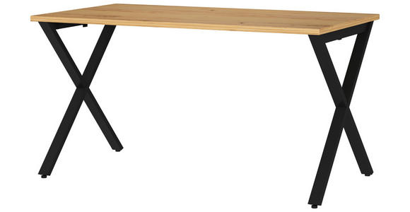 SCHREIBTISCH 140/80/75 cm, Schwarz, Eichefarben, Hellbraun, in verschiedenen Holz-Dekoren erhältlich, justierbare Füße  - Hellbraun/Eichefarben, MODERN, Holzwerkstoff/Metall (140/80/75cm) - Novel