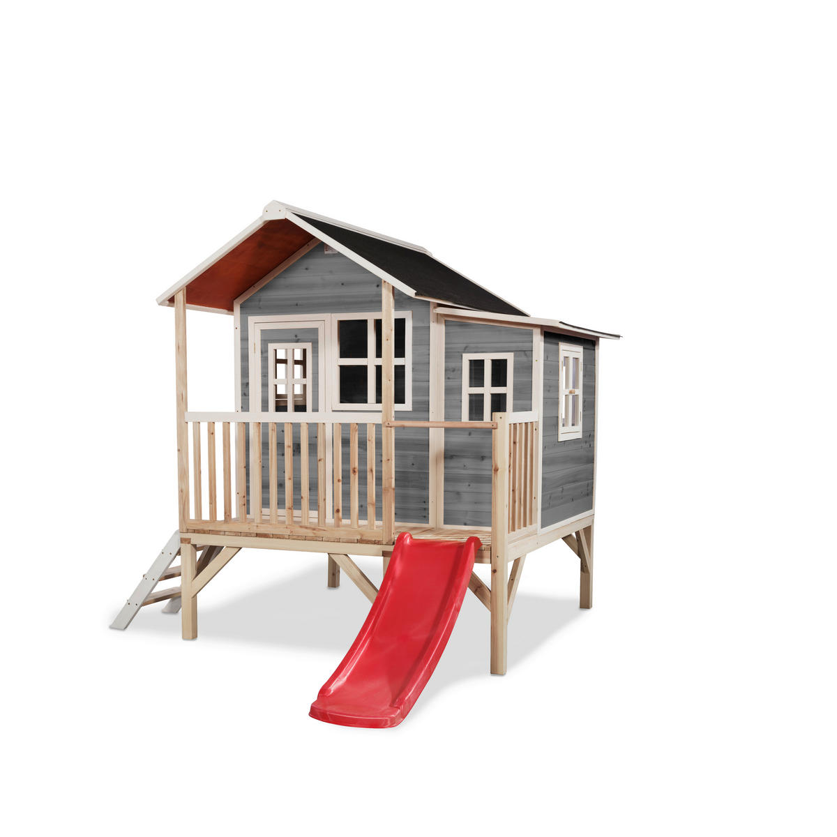 SPIELHAUS  - Rot/Grau, KONVENTIONELL, Holz/Kunststoff (322/190/215cm) - EXIT Toys