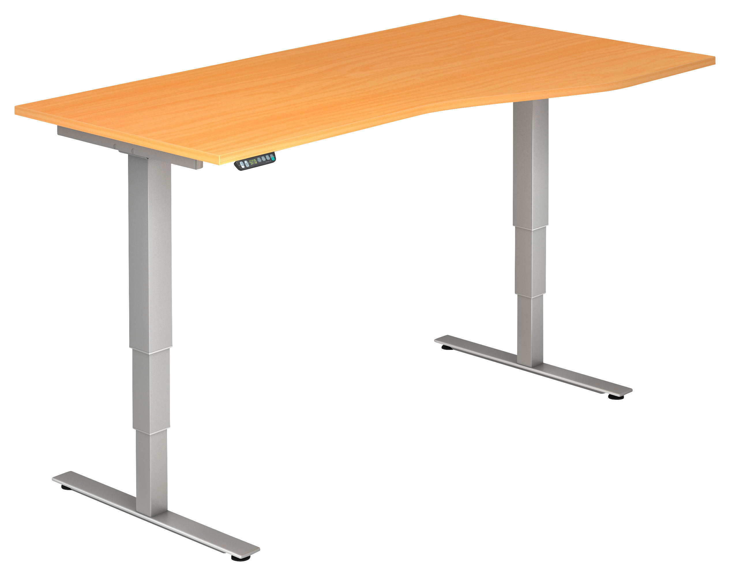 SCHREIBTISCH 180/80-100/63,5-128,5 cm Silberfarben, Buchefarben elektrisch höhenverstellbar  - Silberfarben/Buchefarben, KONVENTIONELL, Holzwerkstoff/Metall (180/80-100/63,5-128,5cm) - Venda