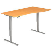 SCHREIBTISCH 180/80-100/63,5-128,5 cm Silberfarben, Buchefarben elektrisch höhenverstellbar  - Silberfarben/Buchefarben, KONVENTIONELL, Holzwerkstoff/Metall (180/80-100/63,5-128,5cm) - Venda