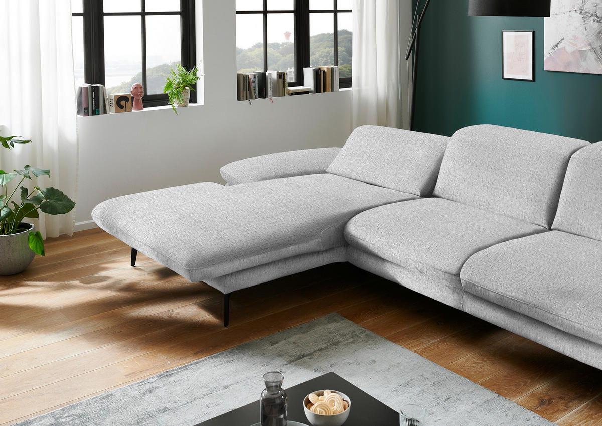 ECKSOFA in Chenille Silberfarben  - Silberfarben/Schwarz, Design, Textil/Metall (188/319cm) - Beldomo System