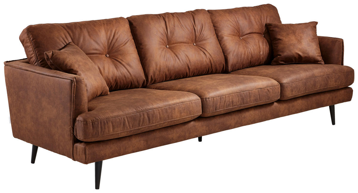 3-SITS SOFFA i läderimitation cognacfärgad  - cognacfärgad/svart, Design, trä/textil (257/89/92cm) - MID.YOU