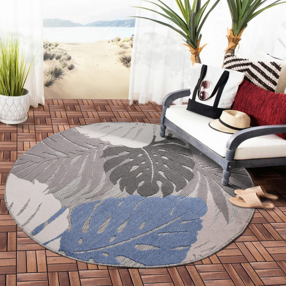 OUTDOORTEPPICH 200 cm Floral Blau  - Blau, LIFESTYLE, Kunststoff/Textil (200cm)