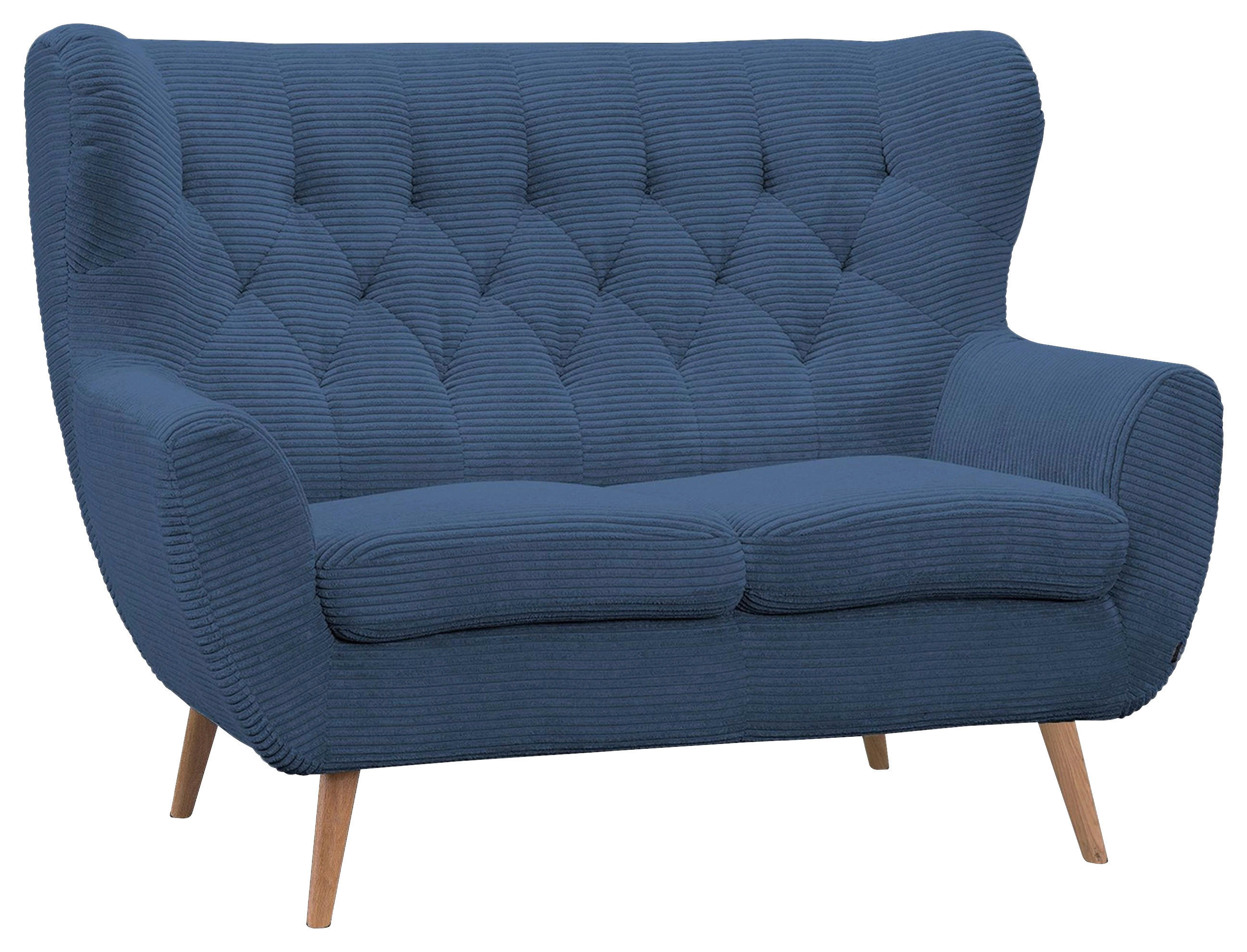 2-SITZER-SOFA Cord Blau  - Blau/Eichefarben, Design, Holz/Textil (137/101/95cm) - Stylife