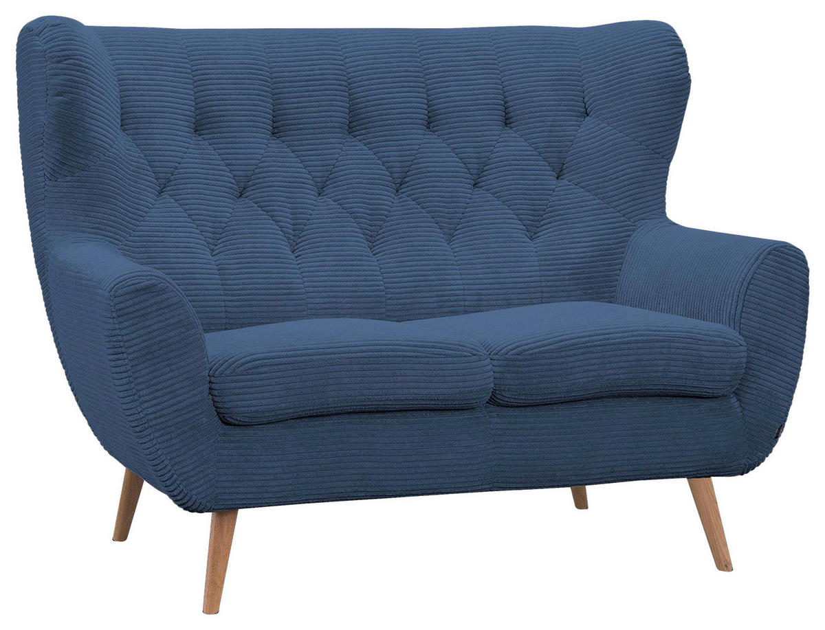 2-SITZER-SOFA Cord Blau  - Blau/Eichefarben, Design, Holz/Textil (137/101/95cm) - Stylife