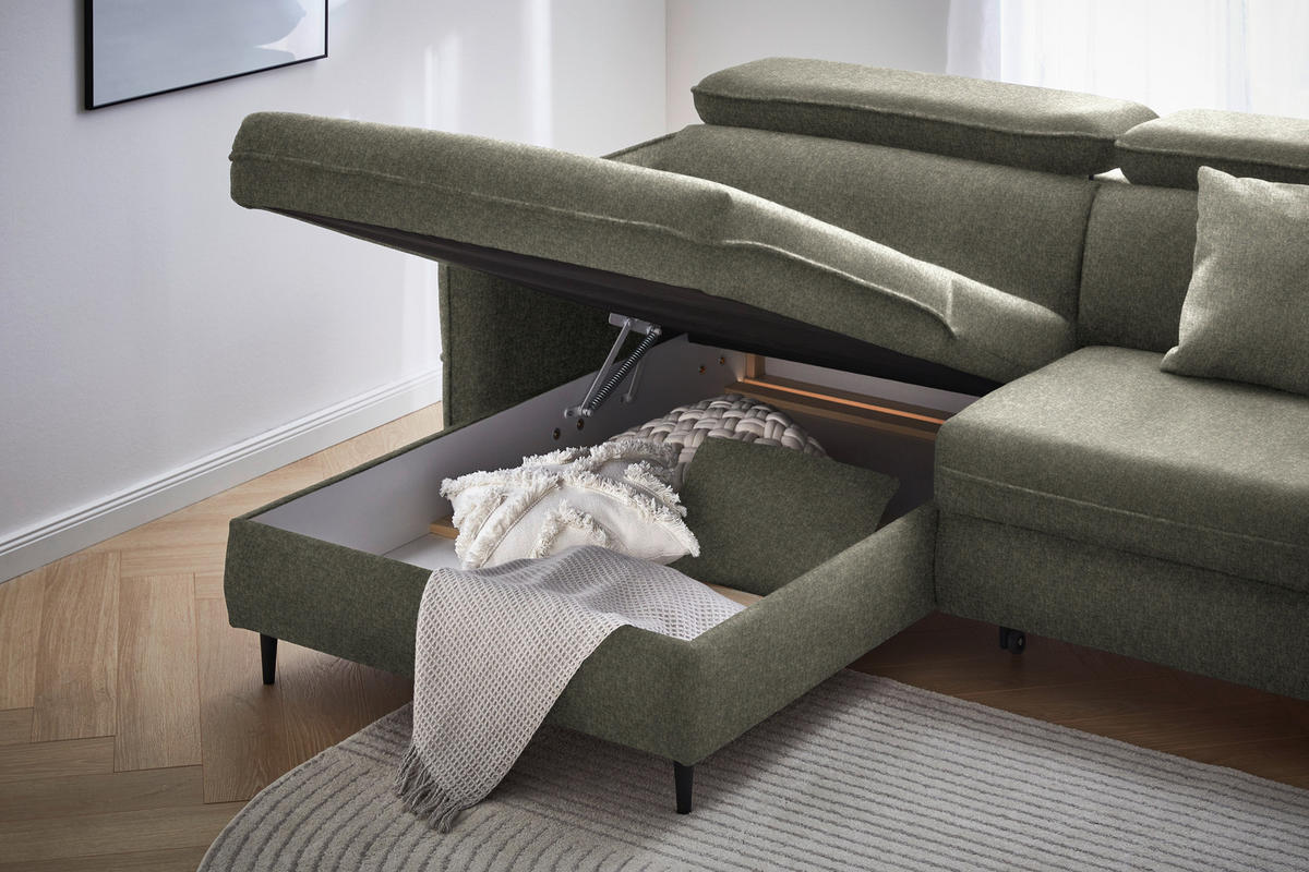 ECKSOFA in Samt Taupe  - Taupe/Schwarz, Design, Holz/Textil (185/232cm) - Stylife