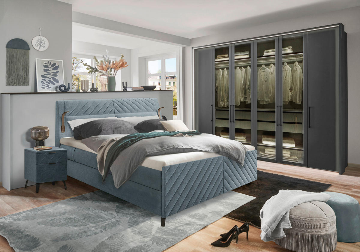 BOXSPRINGBETT 180/200 cm  in Petrol  - Petrol/Schwarz, Design, Textil/Metall (180/200cm) - Esposa
